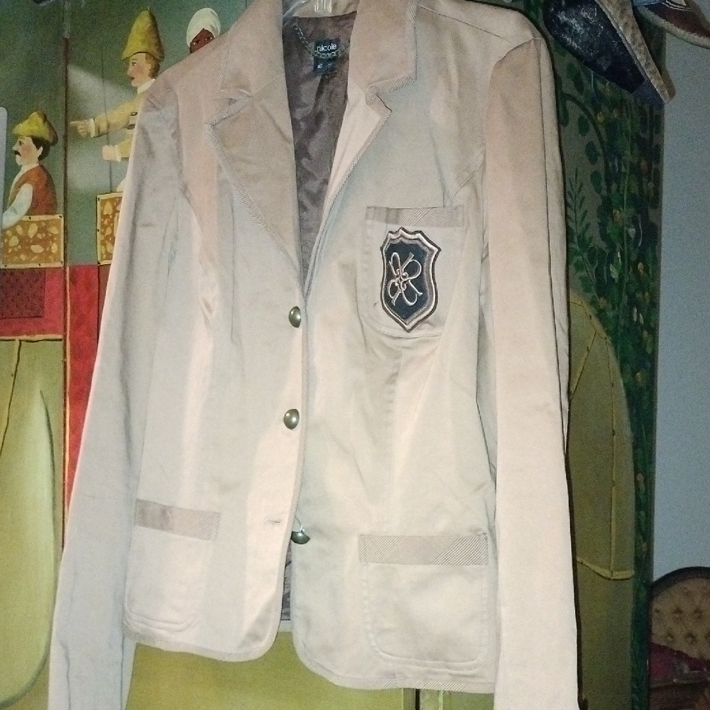 Nicole Miller Light Tan Blazer with Embroidered Crest